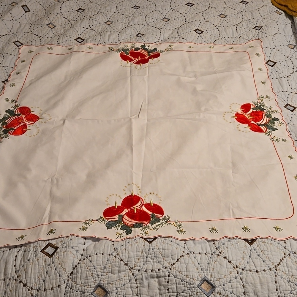 German Table Linen Red Candles 34 x 34 inches